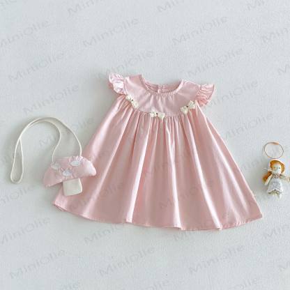Baby Girls Ruffle Sleeveless Bow Solid Color Dress - Pink - 4-5T - image 4