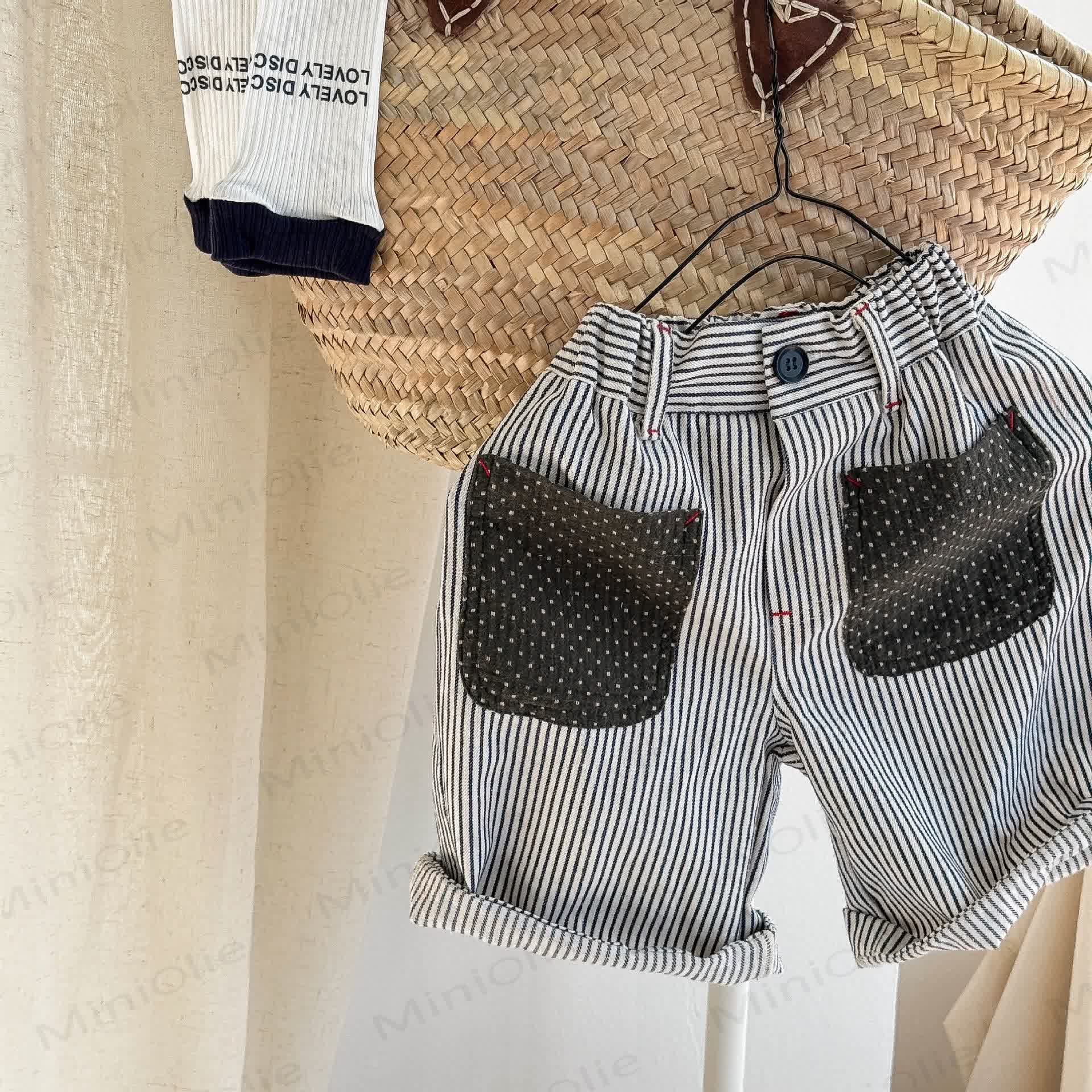 Toddler Striped Polka Dot Shorts - Beige - 6-7T - image 2