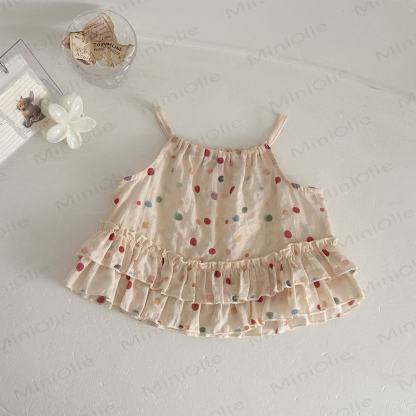 Baby Girls Color Dot Ruffle Tank Top or Solid White Pants - Beige - 2-3T - image 2