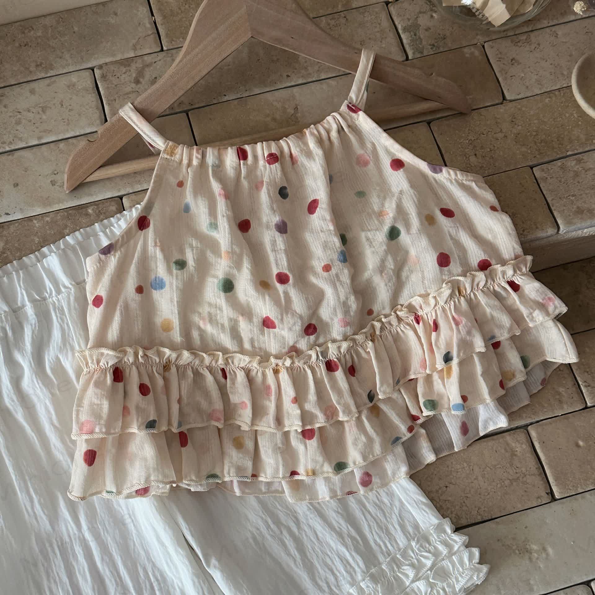 Baby Girls Color Dot Ruffle Tank Top or Solid White Pants - image 5
