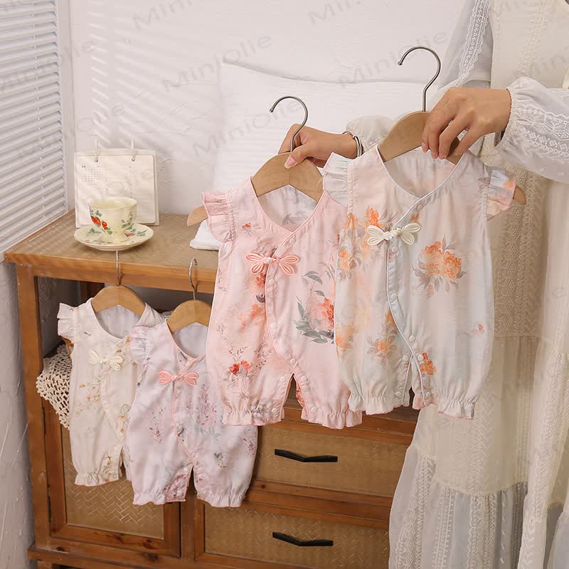 Baby Girls Floral Ruffle Trim Sleeveless Summer Romper - image 1