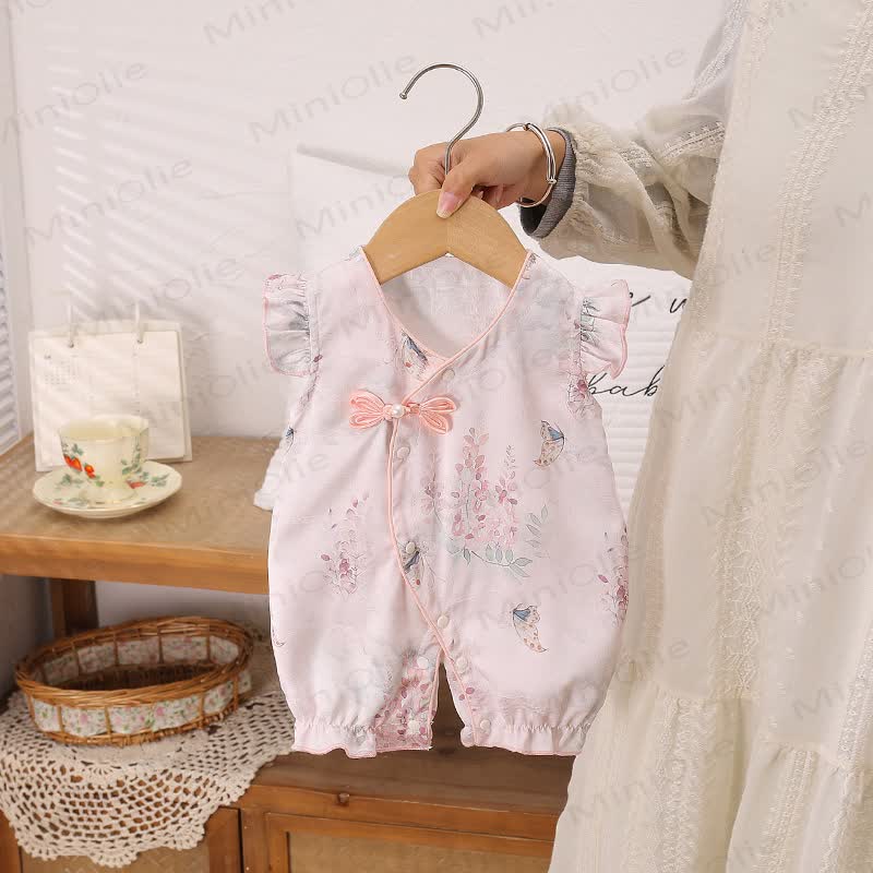 Baby Girls Floral Ruffle Trim Sleeveless Summer Romper - Purple - 12-18M - image 2