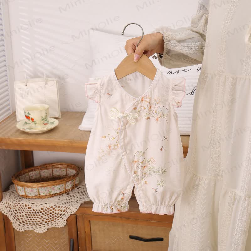 Baby Girls Floral Ruffle Trim Sleeveless Summer Romper - White - 12-18M - image 5
