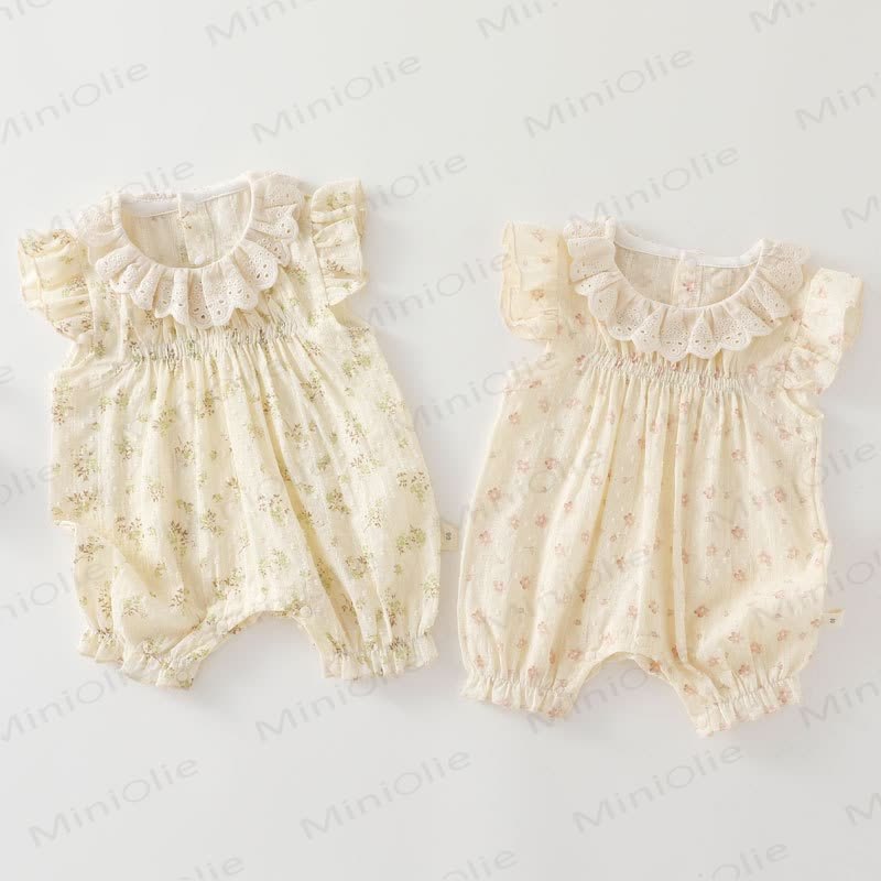 Baby Girl Yellow Floral Lace Collar Sleeveless Romper - image 1