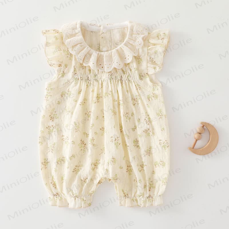Baby Girl Yellow Floral Lace Collar Sleeveless Romper - Green Flower - 18-24M - image 3