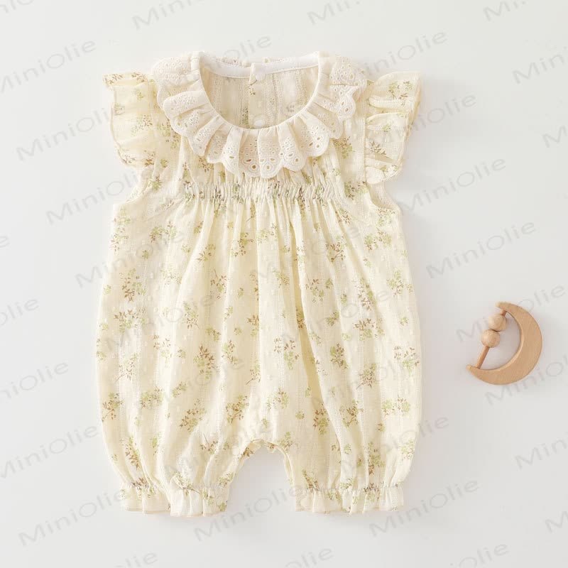 Baby Girl Yellow Floral Lace Collar Sleeveless Romper - Green Flower - 18-24M - image 3