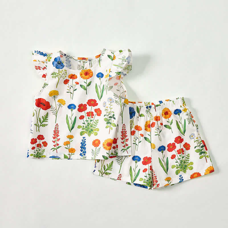 Baby Toddler Flower Print White Top and Shorts 2-piece Set - image 2