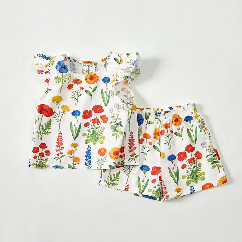 Baby Toddler Flower Print White Top and Shorts 2-piece Set - image 2
