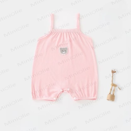 Baby Girl Solid Color Cartoon Bear Strap Romper - Pink - 2-3T - image 2