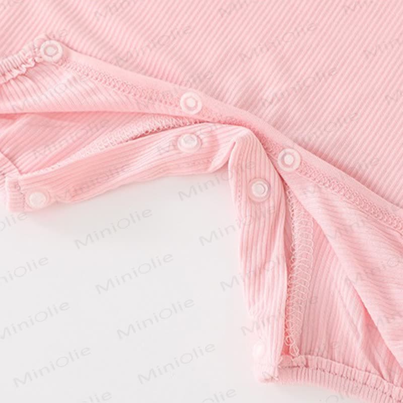 Baby Girl Solid Color Cartoon Bear Strap Romper - image 9