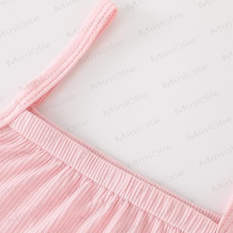 Baby Girl Solid Color Cartoon Bear Strap Romper - image 6