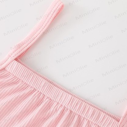 Baby Girl Solid Color Cartoon Bear Strap Romper - image 6