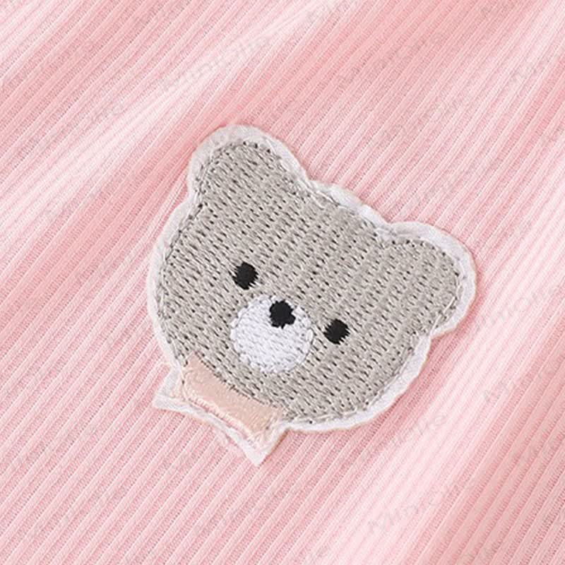 Baby Girl Solid Color Cartoon Bear Strap Romper - image 8