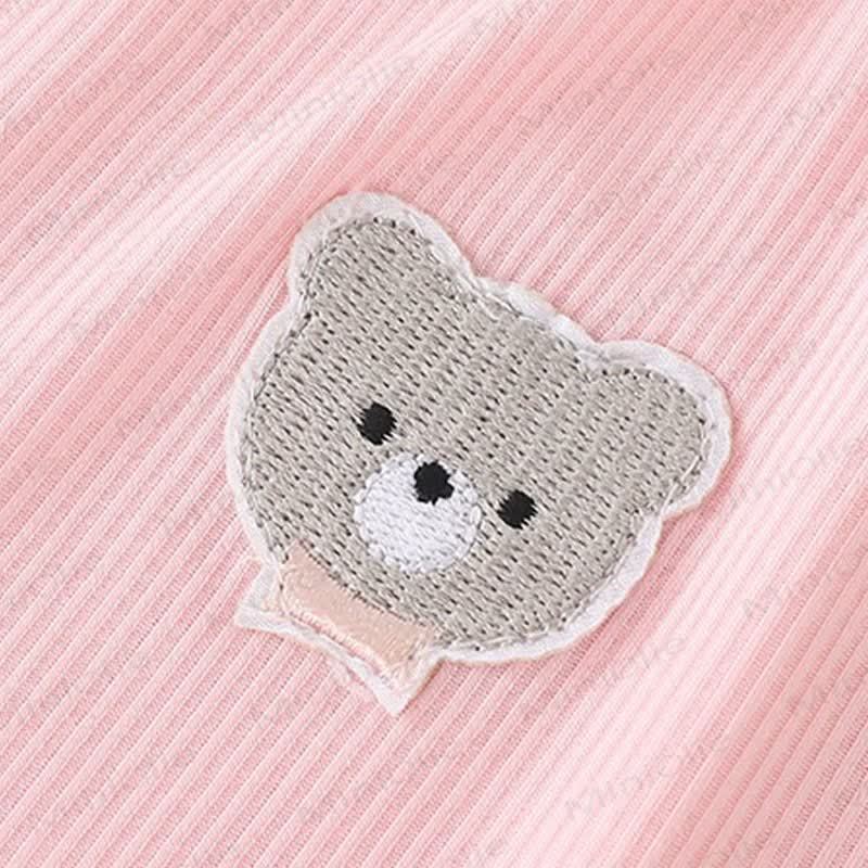 Baby Girl Solid Color Cartoon Bear Strap Romper - image 8