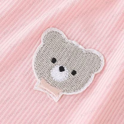 Baby Girl Solid Color Cartoon Bear Strap Romper - image 8