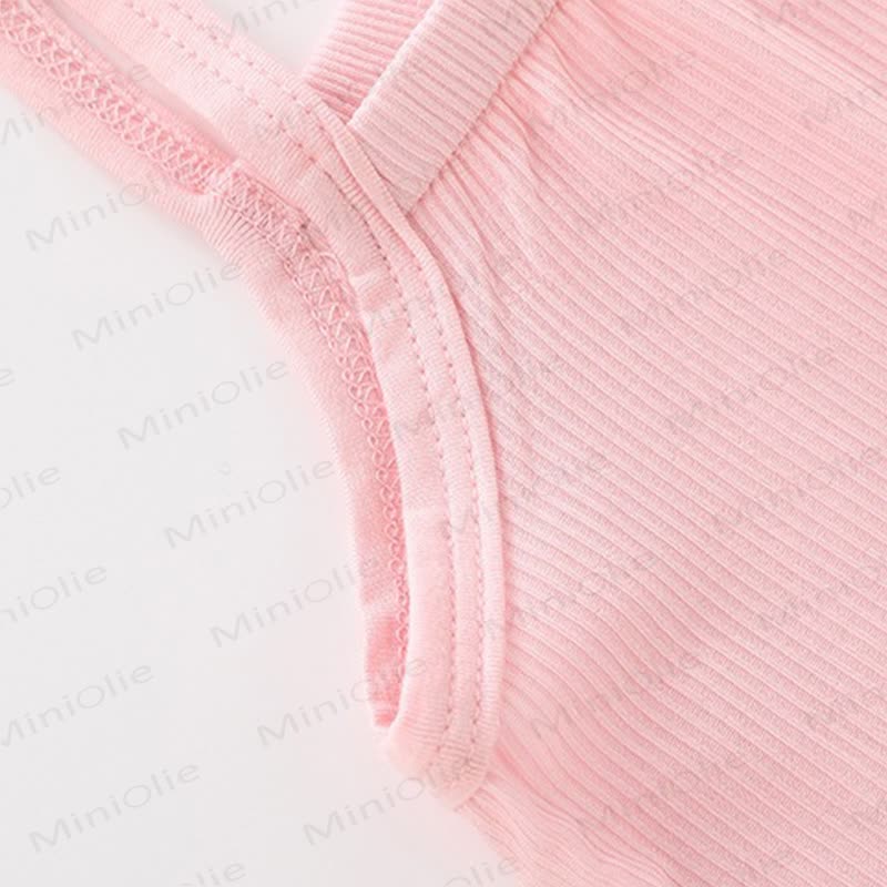 Baby Girl Solid Color Cartoon Bear Strap Romper - image 7