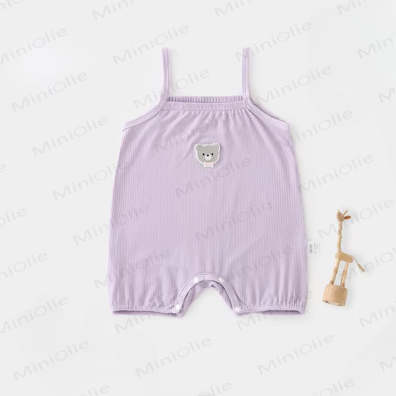 Baby Girl Solid Color Cartoon Bear Strap Romper - Purple - 2-3T - image 5
