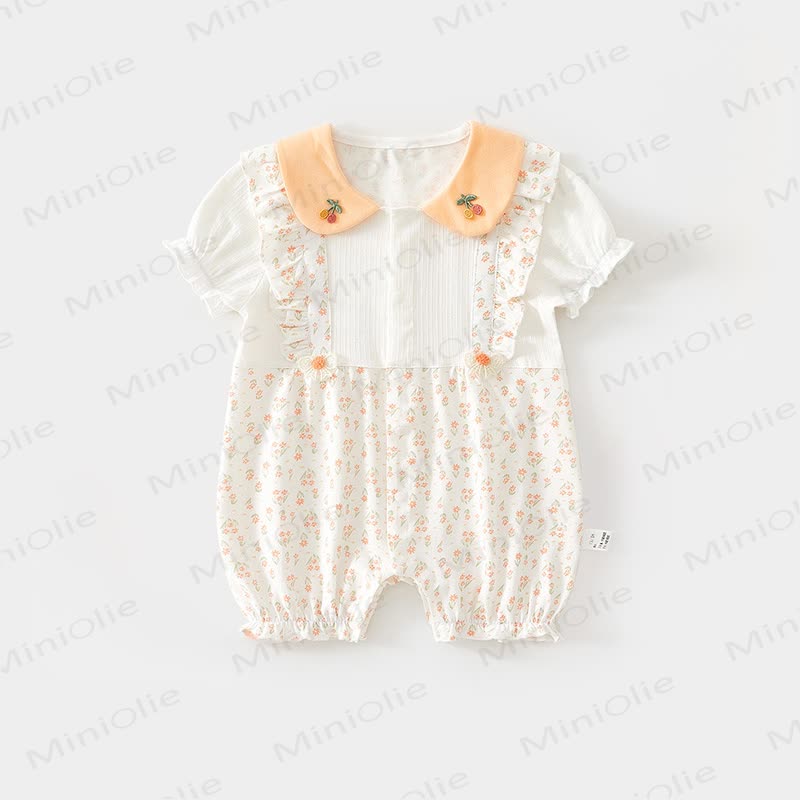Baby Girl Cherry&Floral Peter Pan Collar Romper - Orange - 15-22M - image 2