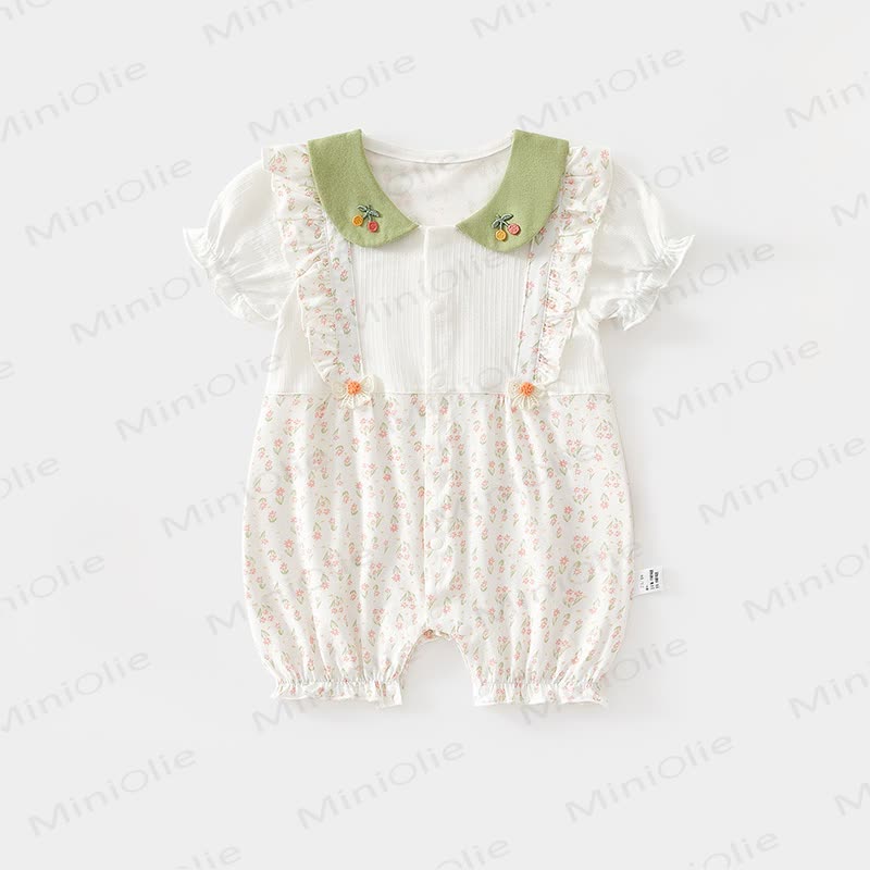 Baby Girl Cherry&Floral Peter Pan Collar Romper - Green - 15-22M - image 1
