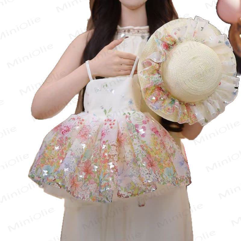 Toddler Girls Floral Tulle Sleeveless Dress with Hat - image 2