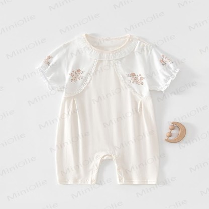 Baby Girl Floral Lace Trim Romper - Beige - 18-24M - image 3