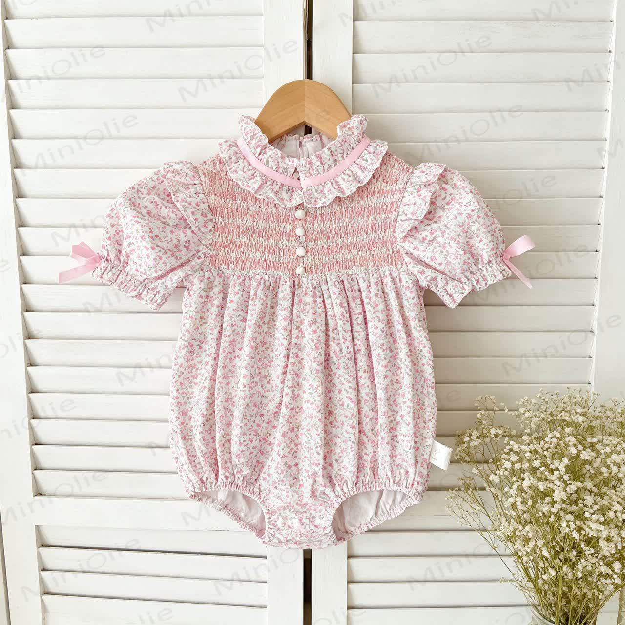 Baby Toddler Girls Pink Floral Bow Puff Sleeves Romper or Dress - Pink Romper - Romper: 18-24M - image 2
