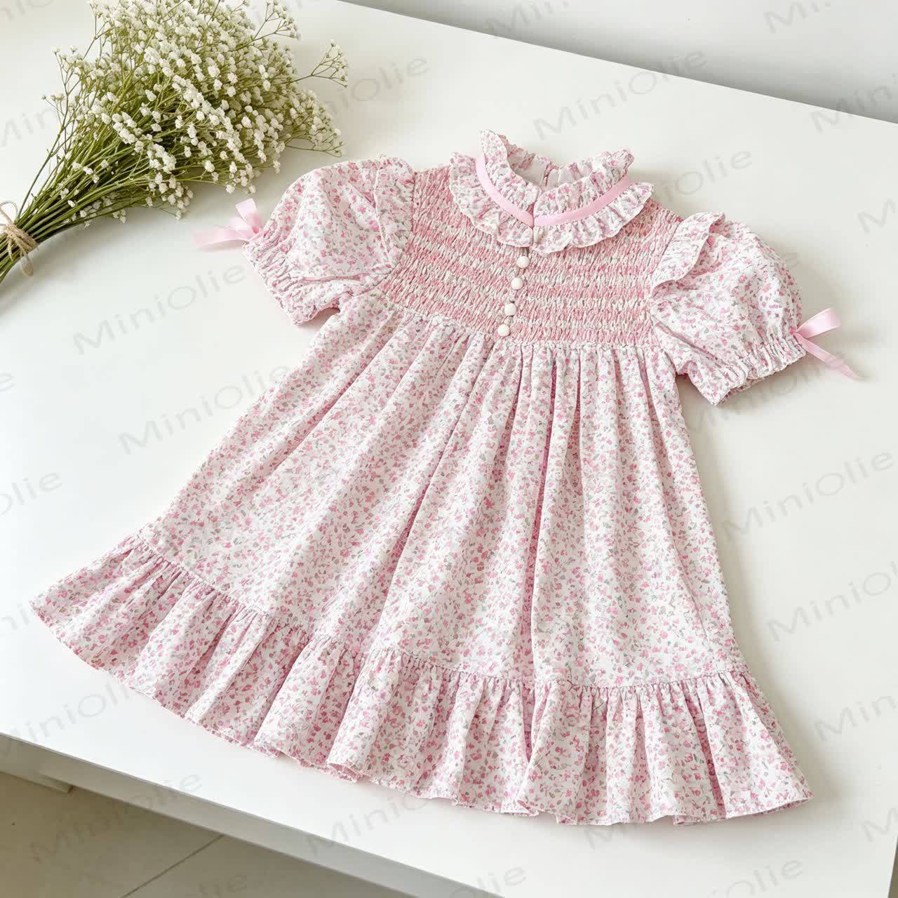Baby Toddler Girls Pink Floral Bow Puff Sleeves Romper or Dress - image 4