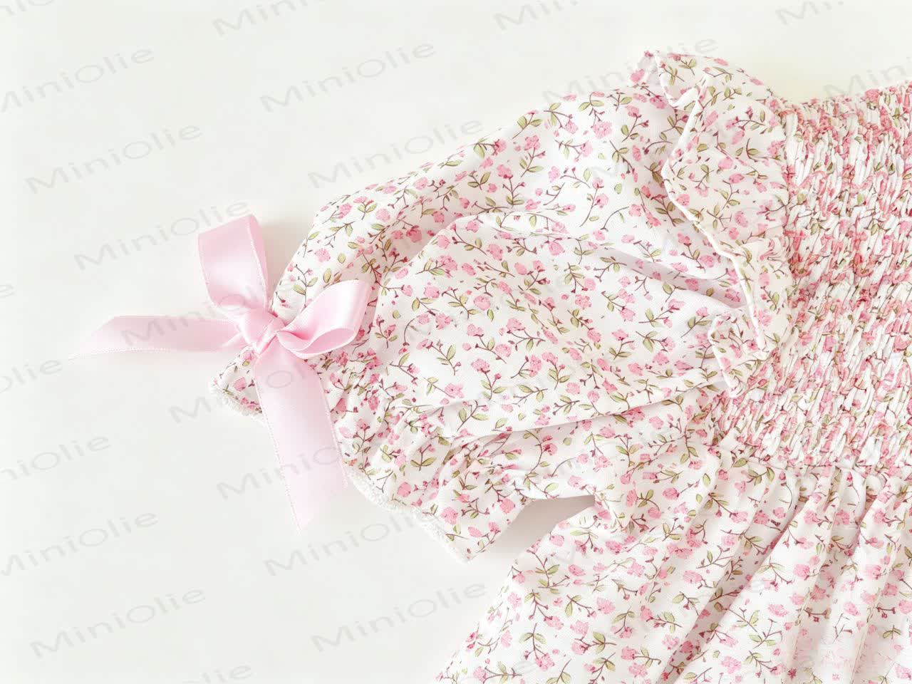 Baby Toddler Girls Pink Floral Bow Puff Sleeves Romper or Dress - image 6