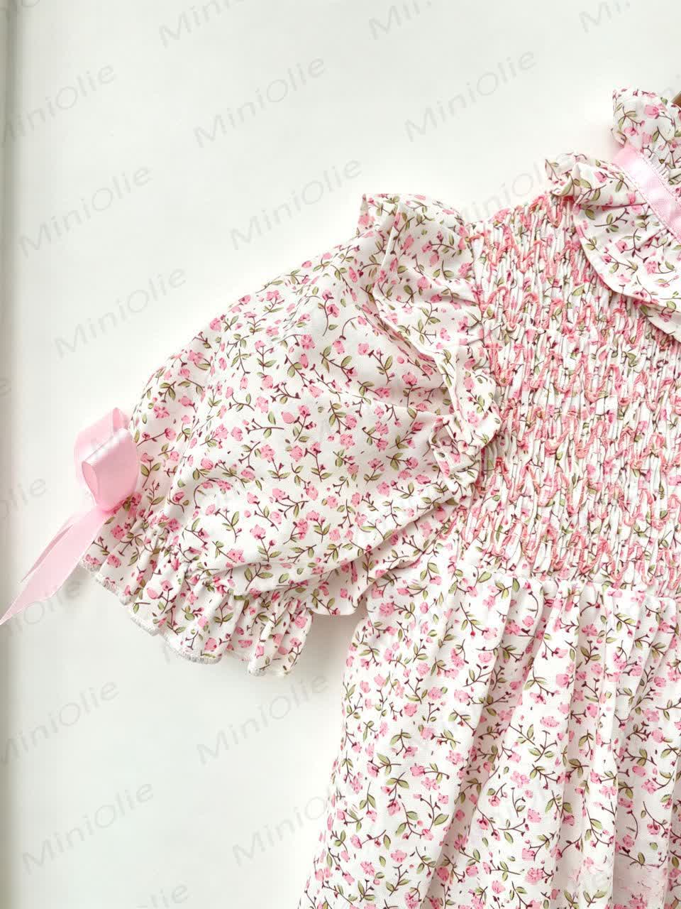 Baby Toddler Girls Pink Floral Bow Puff Sleeves Romper or Dress - image 8
