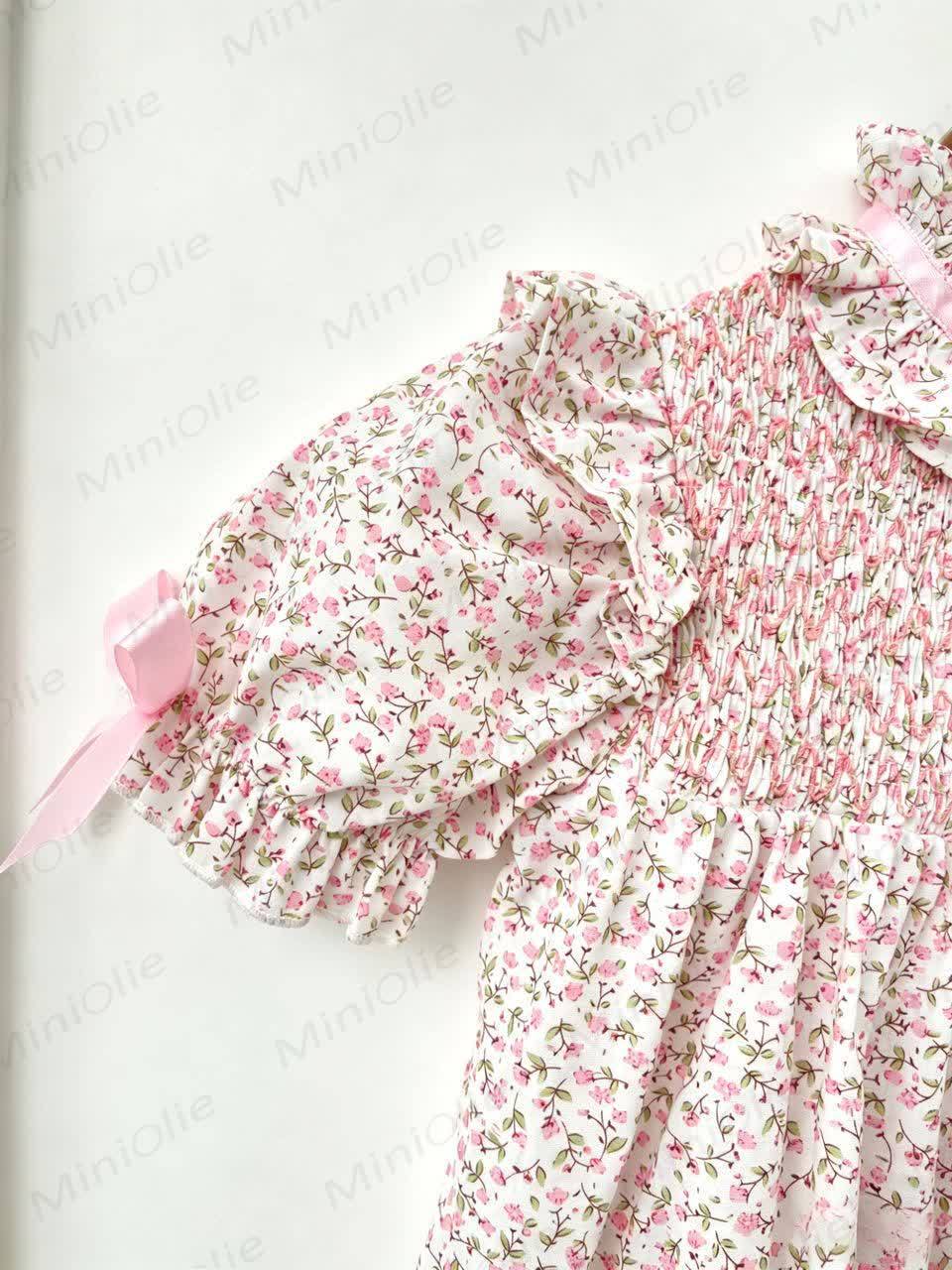 Baby Toddler Girls Pink Floral Bow Puff Sleeves Romper or Dress - image 8