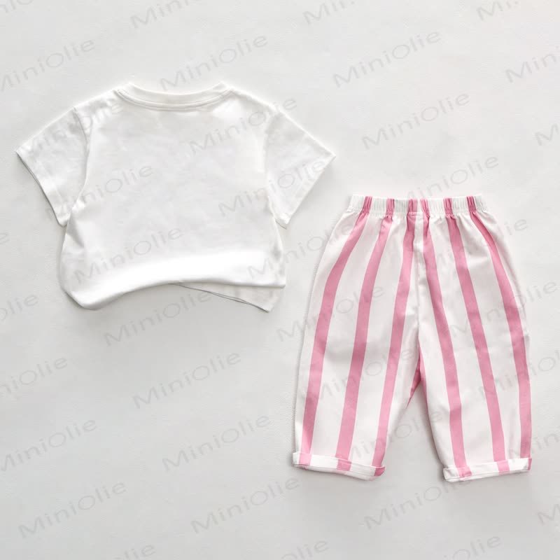 MOM YOU ARE MAGIC Baby Pink Slogan Vertical Striped 2-piece Set - image 2