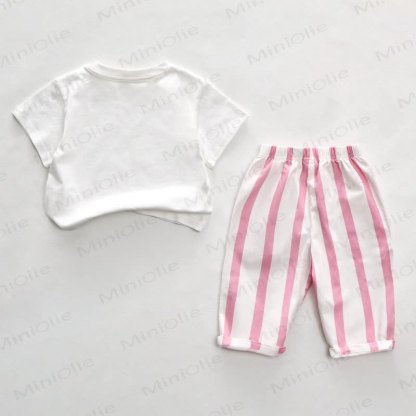 MOM YOU ARE MAGIC Baby Pink Slogan Vertical Striped 2-piece Set - image 2