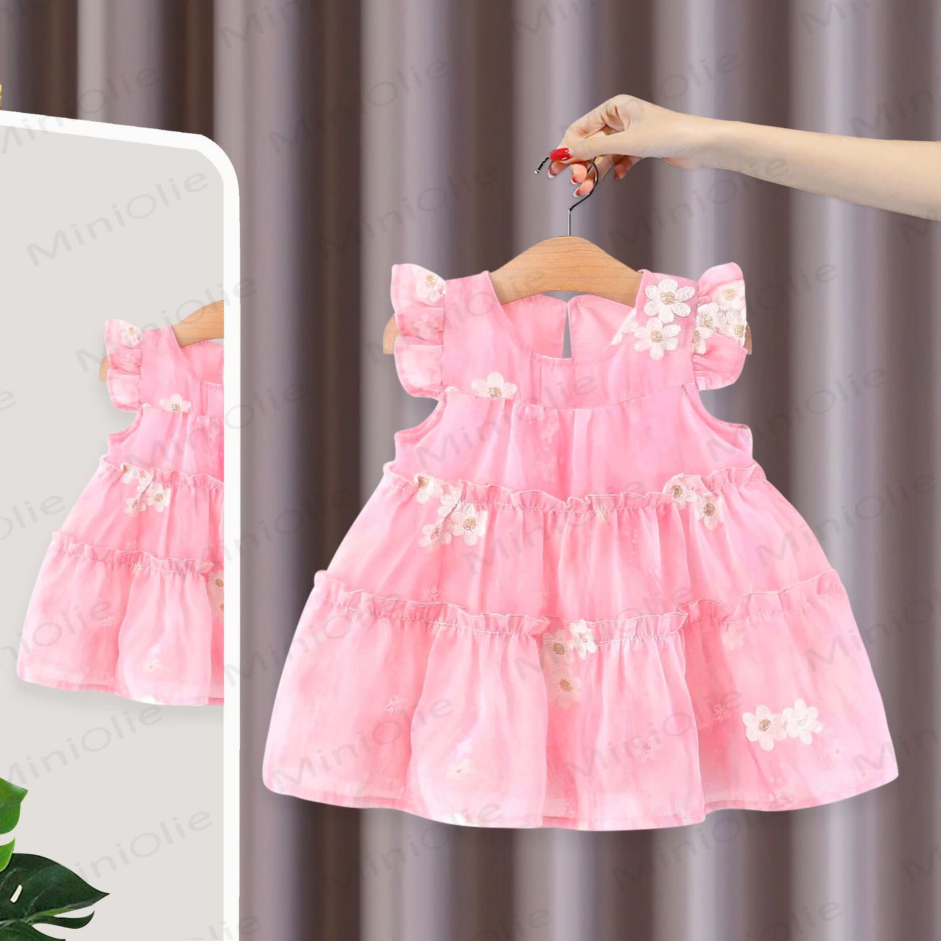 Baby Girls Daisy Print Tulle Sleeveless Dress - Pink - 3-4T - image 1