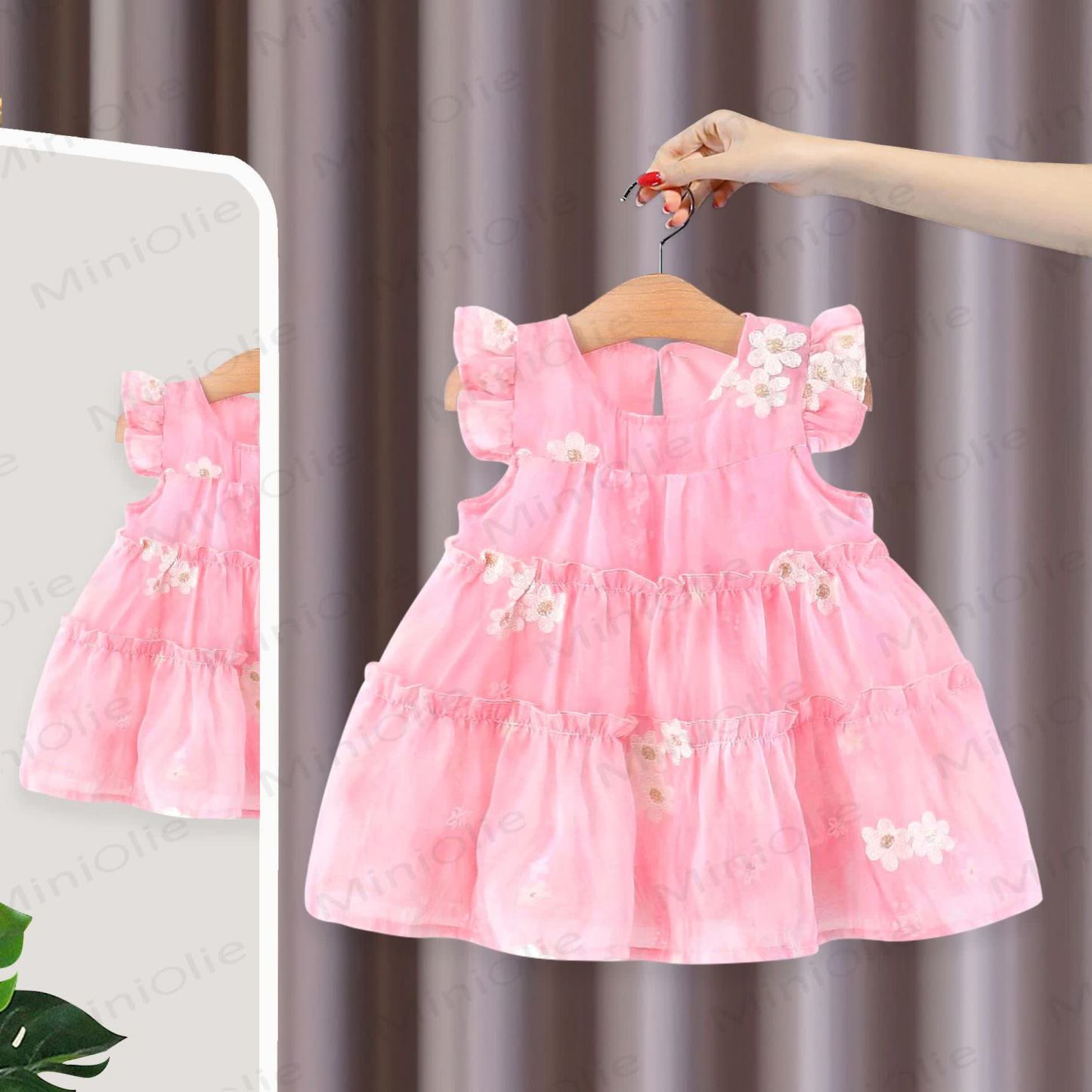 Baby Girls Daisy Print Tulle Sleeveless Dress - Pink - 3-4T - image 1