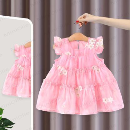 Baby Girls Daisy Print Tulle Sleeveless Dress - Pink - 3-4T - image 1