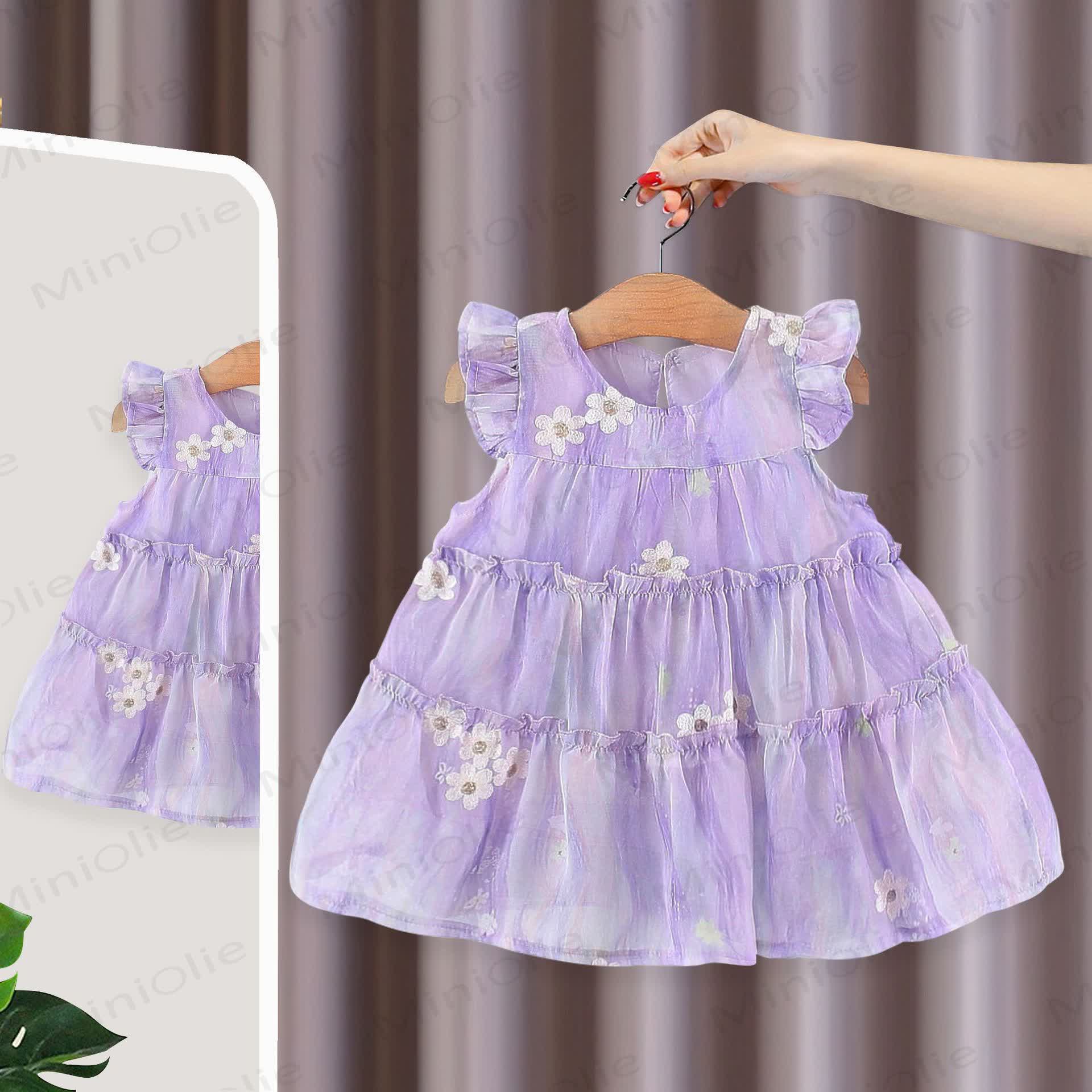Baby Girls Daisy Print Tulle Sleeveless Dress - Purple - 3-4T - image 2