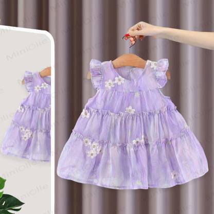 Baby Girls Daisy Print Tulle Sleeveless Dress - Purple - 3-4T - image 2