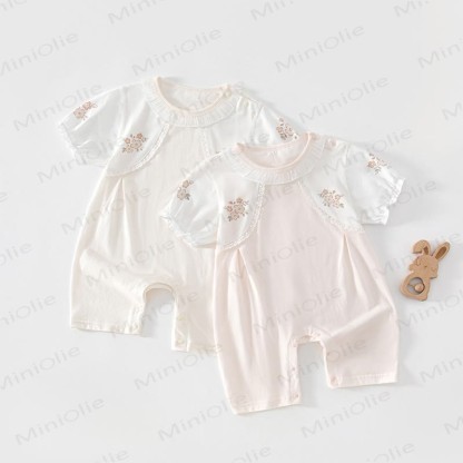 Baby Girl Floral Lace Trim Romper - Pink - 18-24M - image 1