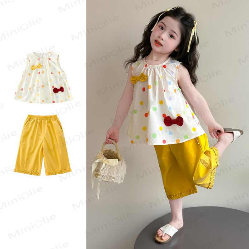 Toddler Girl Polka Dot Bow Tank Top and Pants Set - Yellow - 8-9T - image 1