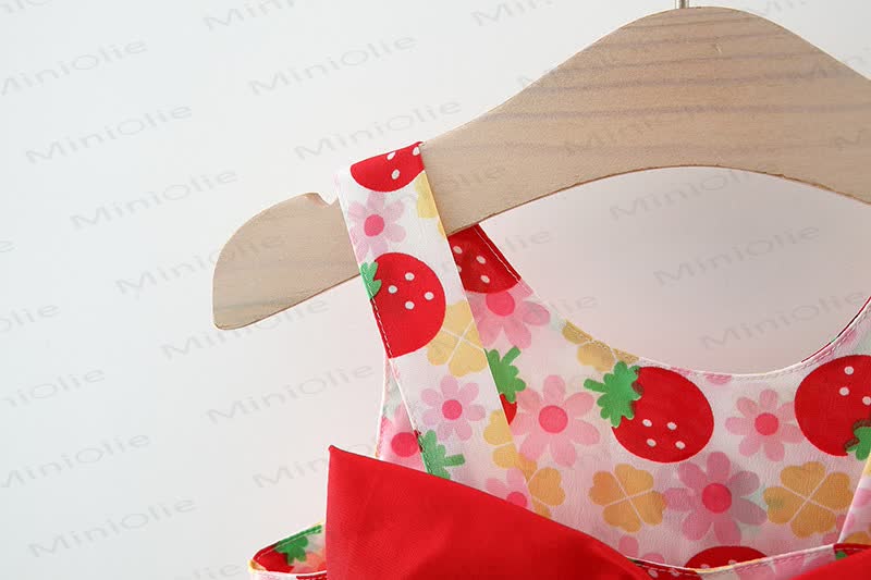 Baby Strawberry Print Bow Sleeveless Dress with Hat - image 4
