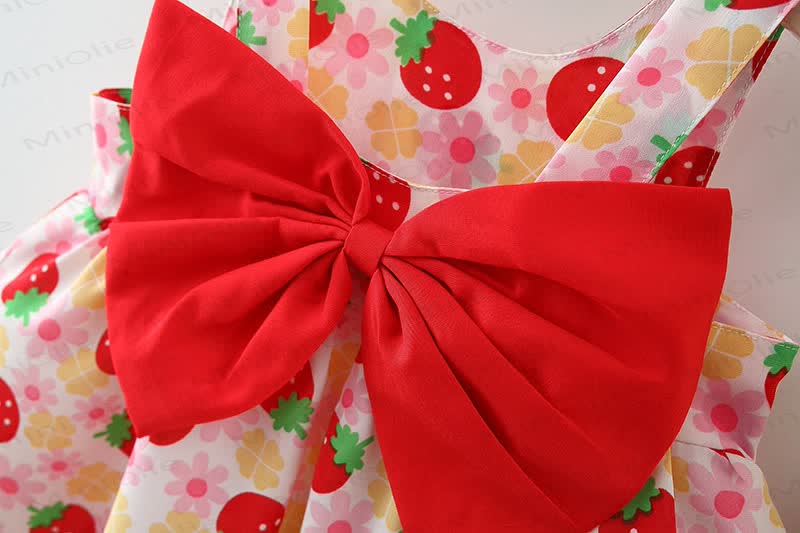 Baby Strawberry Print Bow Sleeveless Dress with Hat - image 5
