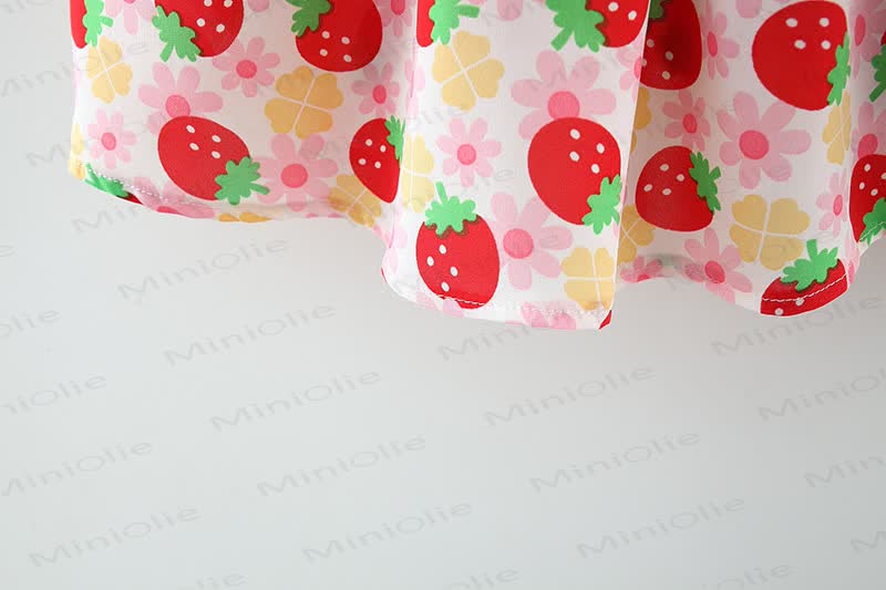 Baby Strawberry Print Bow Sleeveless Dress with Hat - image 6