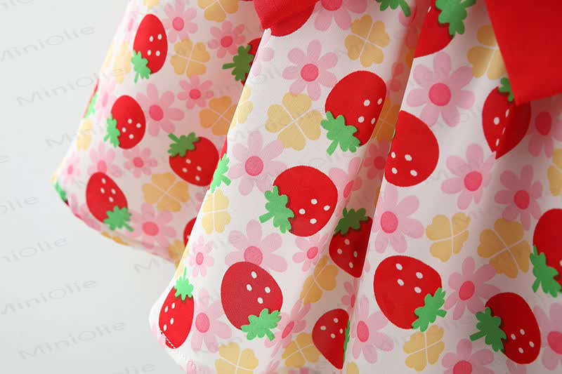 Baby Strawberry Print Bow Sleeveless Dress with Hat - image 7