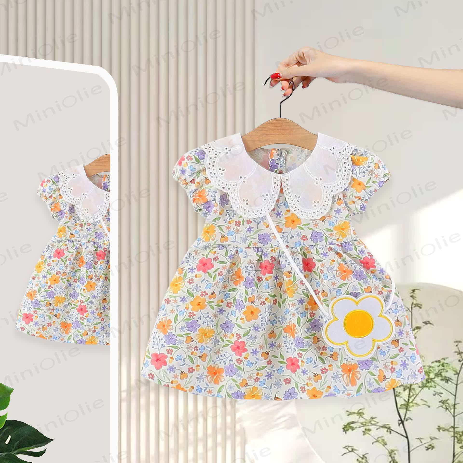 Baby Girls Floral Print Petal Collar Puff Sleeves Dress - Purple - 2-3T - image 3