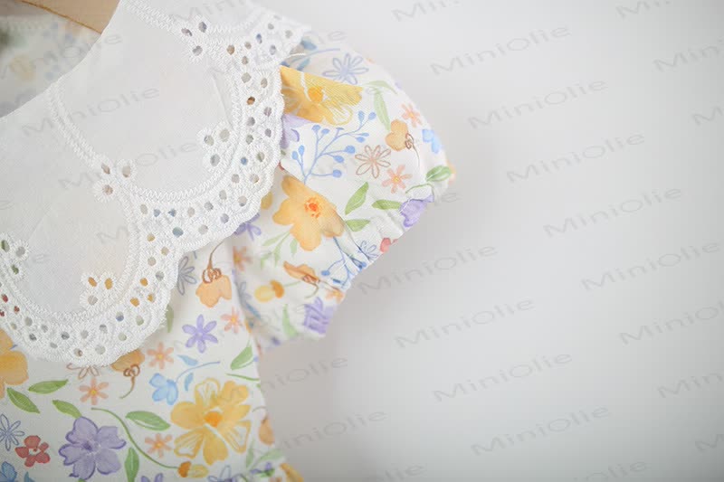Baby Girls Floral Print Petal Collar Puff Sleeves Dress - image 5