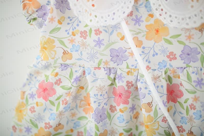 Baby Girls Floral Print Petal Collar Puff Sleeves Dress - image 6