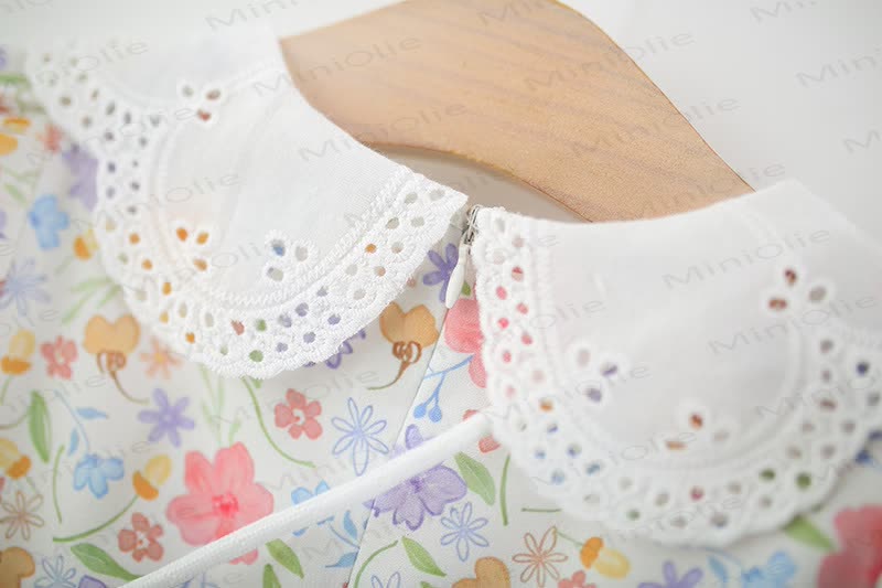 Baby Girls Floral Print Petal Collar Puff Sleeves Dress - image 9