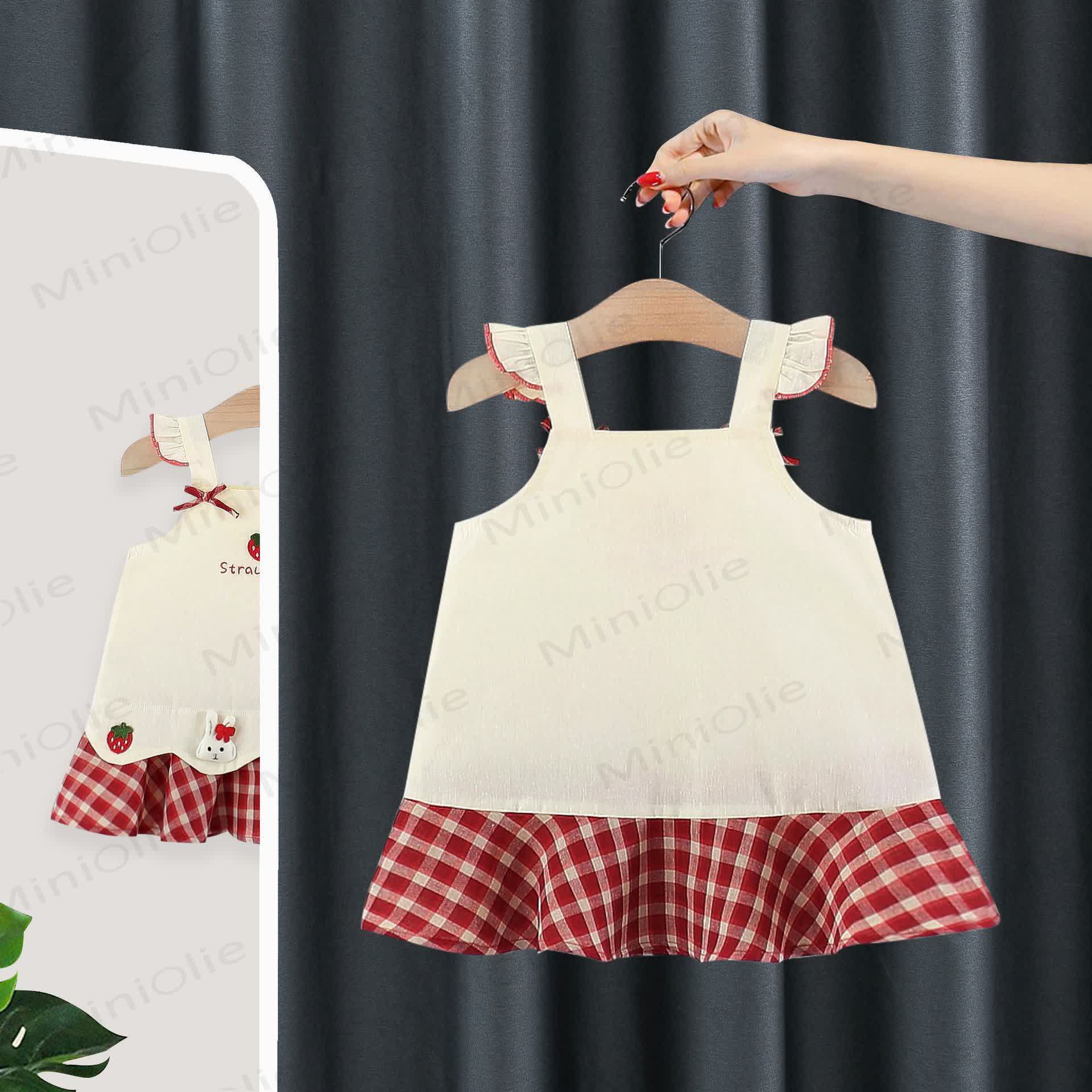 BABY Girls Strawberry and Bunny Print Gingham Ruffle Sleeveless Dress - image 2