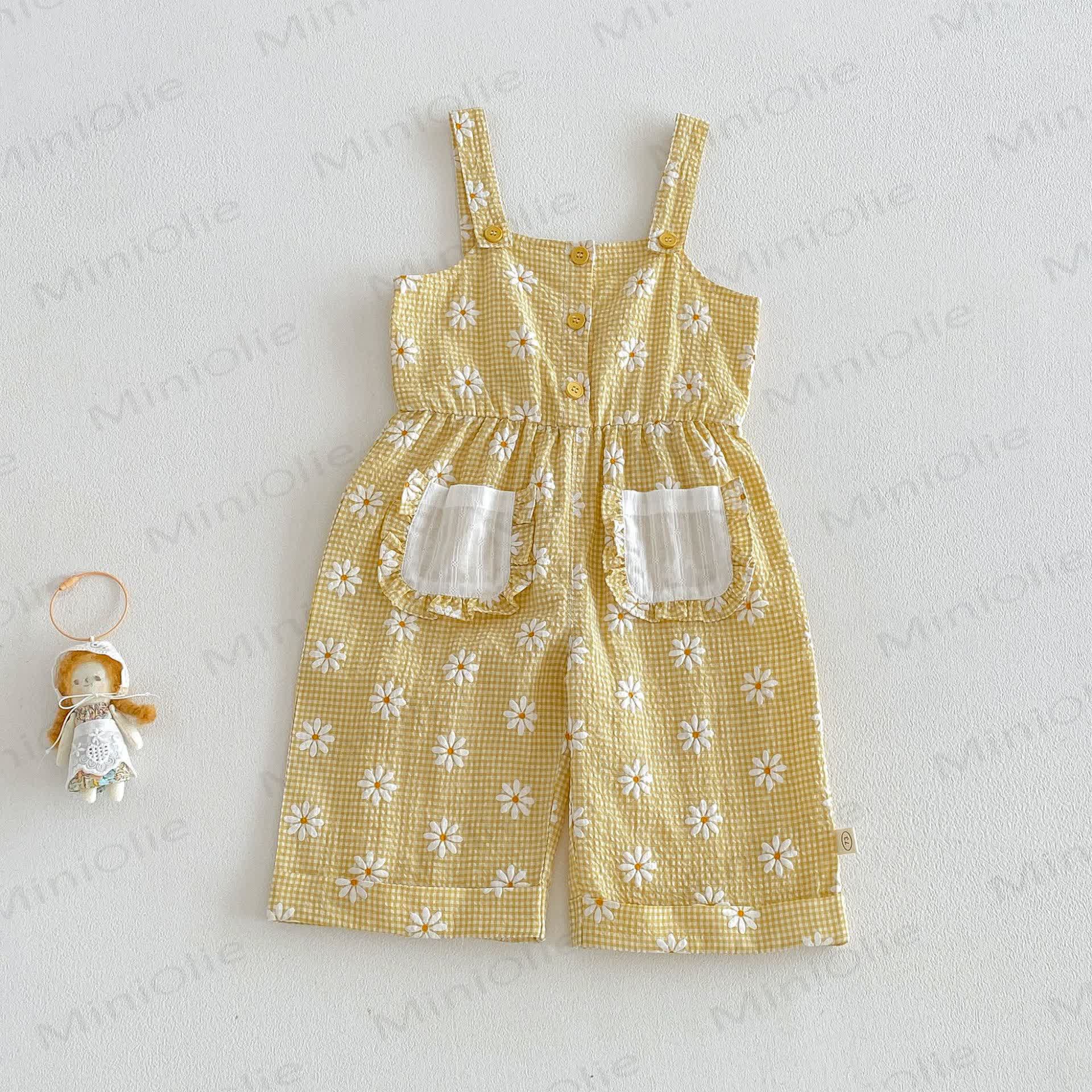 Baby Toddler Girls Daisy Ruffle Tank Top or Floral Overalls or Solid White Shorts  - Yellow Overalls - 4-5T - image 4