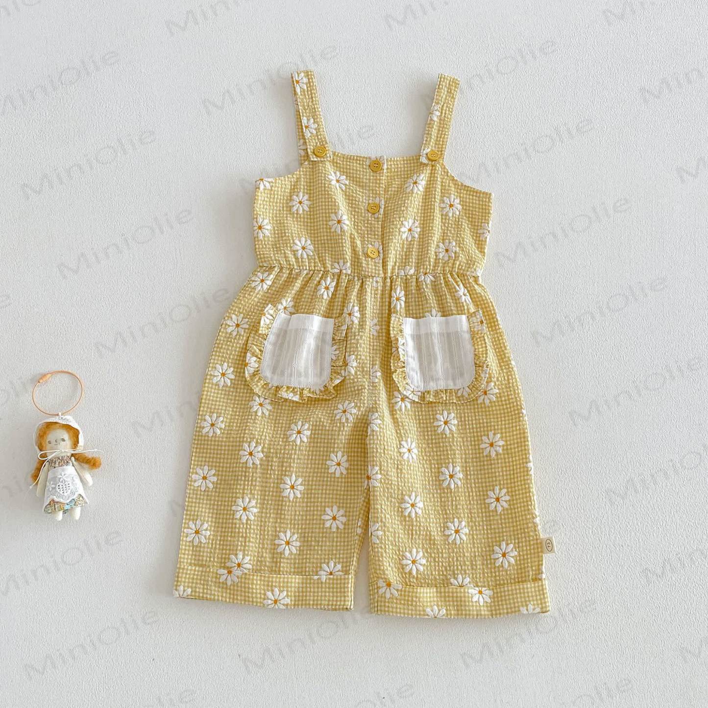 Baby Toddler Girls Daisy Ruffle Tank Top or Floral Overalls or Solid White Shorts  - Yellow Overalls - 4-5T - image 4